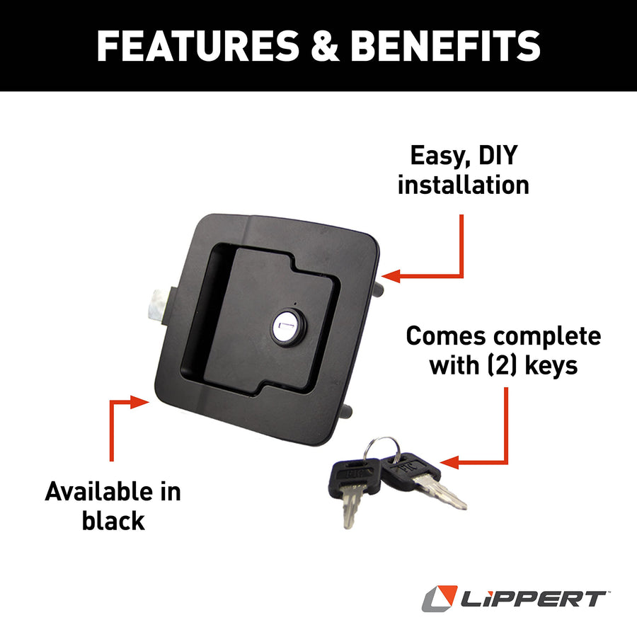 Lippert Baggage Door Lock / Global Latch Kit with 2 Keys, Easy Installation for 5th Wheel RVs, Travel Trailers and Motorhomes - 346693 Black