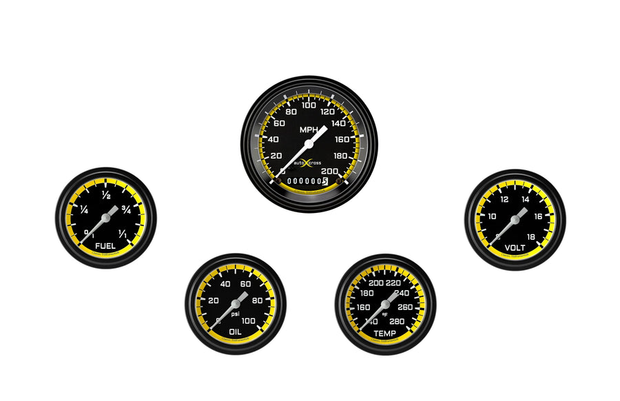 AX200YBLF Classic Instruments Autocross Yellow 2 5/8" Short Sweep 5 Gauge Set - GM
