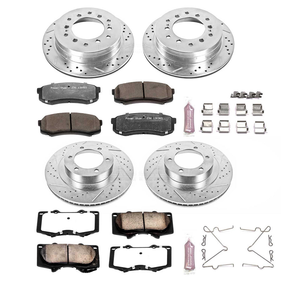 Power Stop Brake Kit Front and Rear For 2003 2004 2005 2006 2007 2008 2009 Lexus GX470 - Truck & Tow Carbon Fiber Ceramic Pads & Drilled and Slotted Rotors Replacement, K2422-36