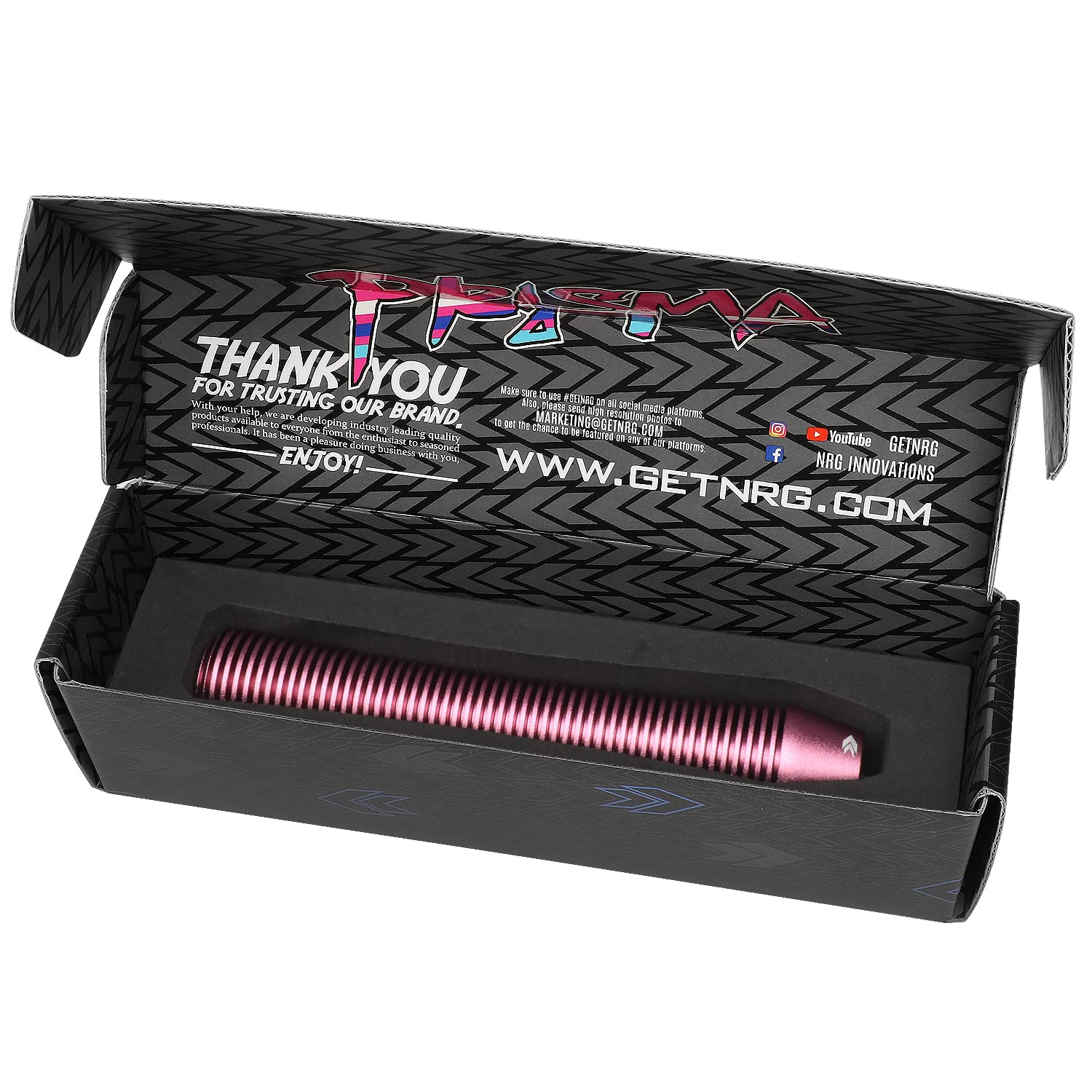 NRG Innovations Universal Aluminum SK-710PK Shift Knob with Thread Adapters, Heatsink Style Long Curvy Cylinder Lever,Pink