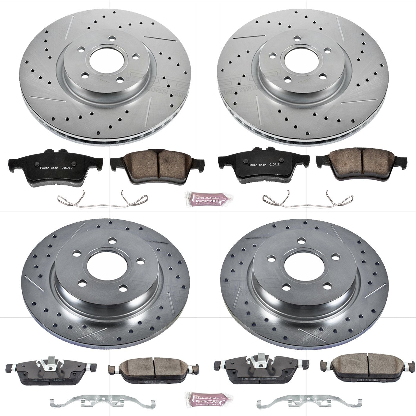 Z23 Carbon Fiber Brake Pads Power Stop K7277 with Drilled & Slotted Brake Rotors Kit Front and Rear