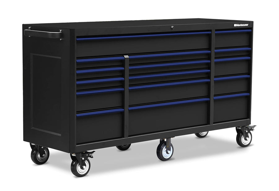 Tool Box Montezuma - 72" x 24" 16 Drawer Rolling Tool Cabinet with Multiple Power Outlets & Black Powder Coat Finish - M722416TC