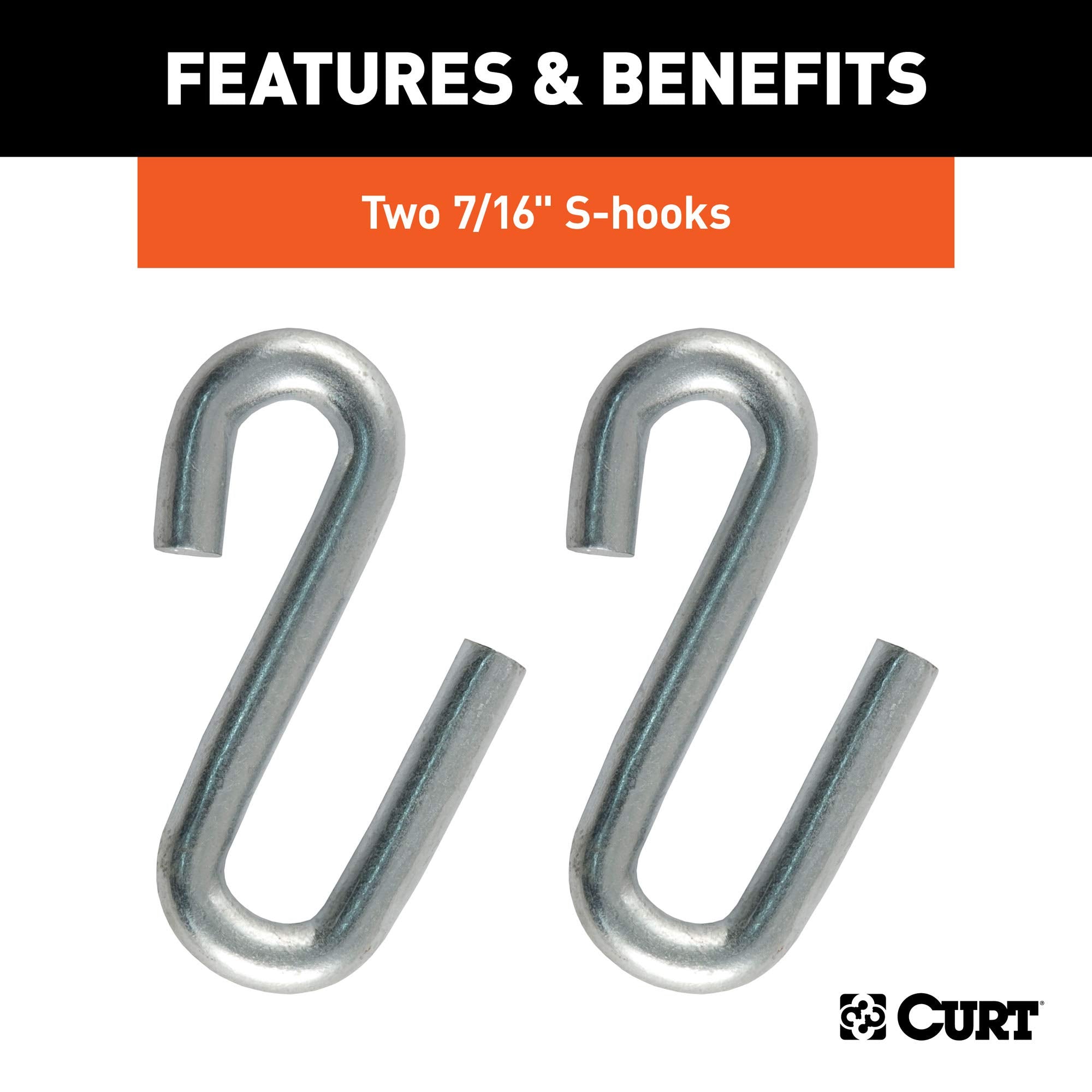 CURT 48-Inch Trailer Safety Chain with 7/16-In S-Hooks, 5,000 lbs Break Strength 80031