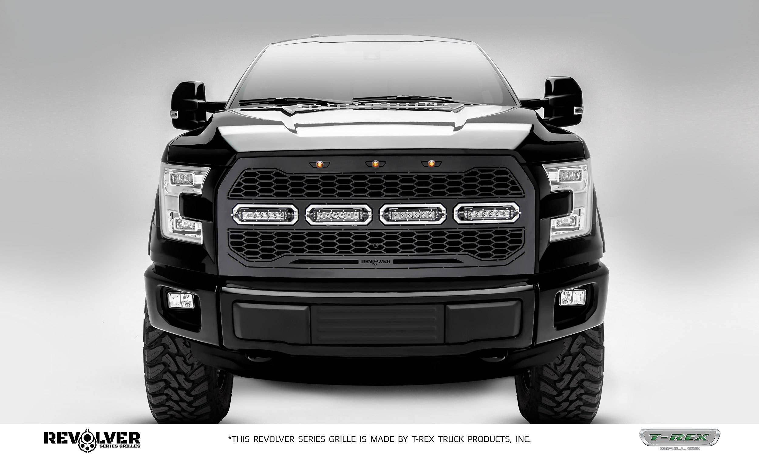 T-Rex Grilles Revolver Grille, 2015-2017 F-150, Black, 1 Pc, Replacement with (4) 6" LEDs, Fits Vehicles with Camera - PN #6515741