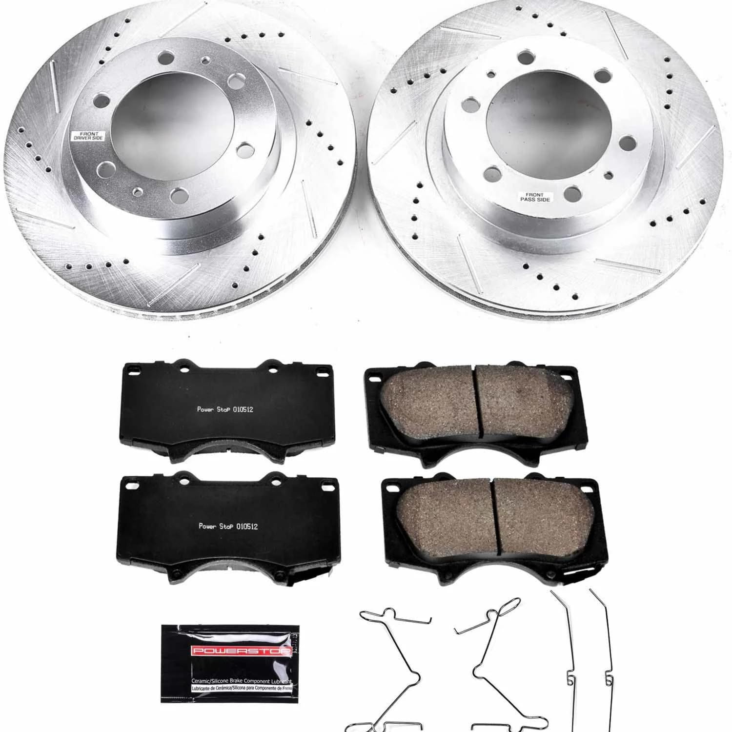 Power Stop Brake Kit For 2007-2014 Toyota FJ Cruiser, 6 Lug 2005-2022 Toyota Tacoma, 2003-2009 4Runner 12.56" Rotors - Front Carbon-Fiber Ceramic Brake Pads & Drilled Slotted Rotors Replacement, K137