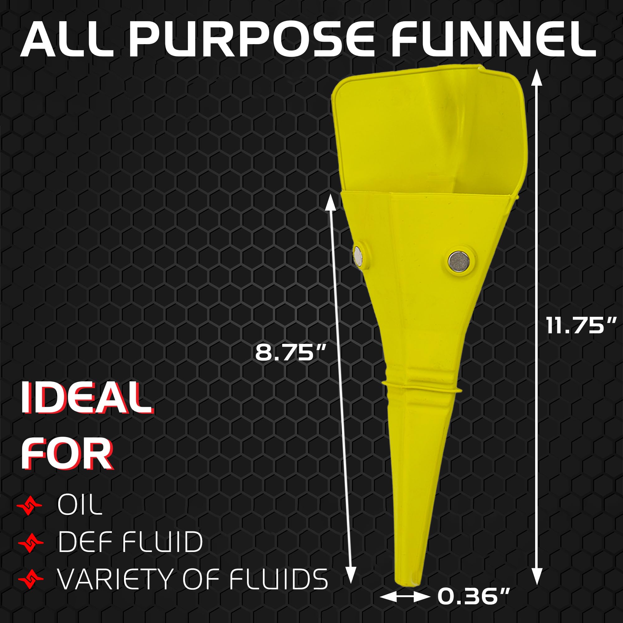 Flex & Fold Caliber, Flexible Funnel for Automotive Use, Medium Funnel for All Purpose Fluid Transfers, Yellow