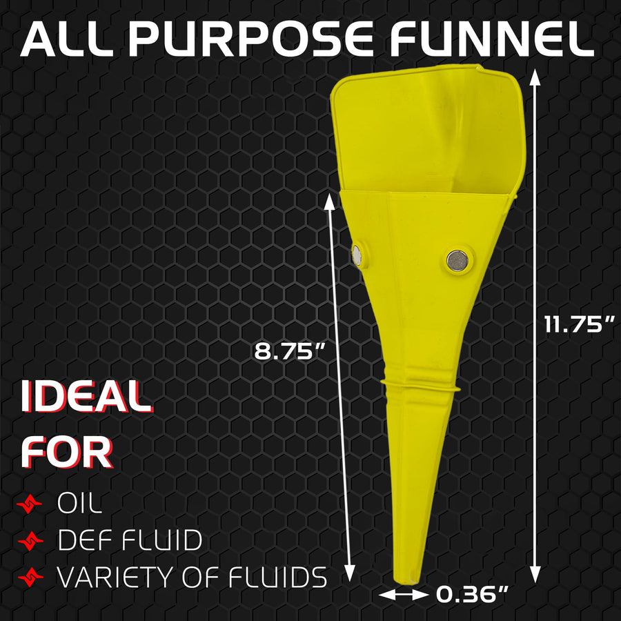 Flex & Fold Caliber, Flexible Funnel for Automotive Use, Medium Funnel for All Purpose Fluid Transfers, Yellow