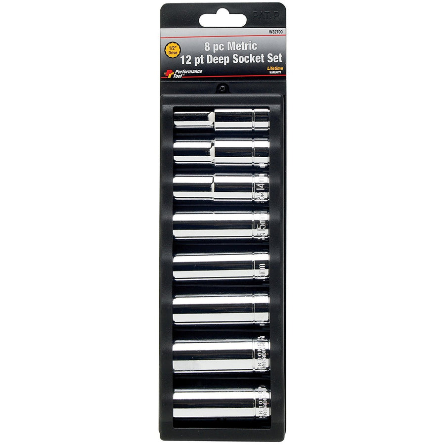 W32700 Performance Tool 8-Piece 1/2-Inch Drive 12 Point Metric Deep Socket Set