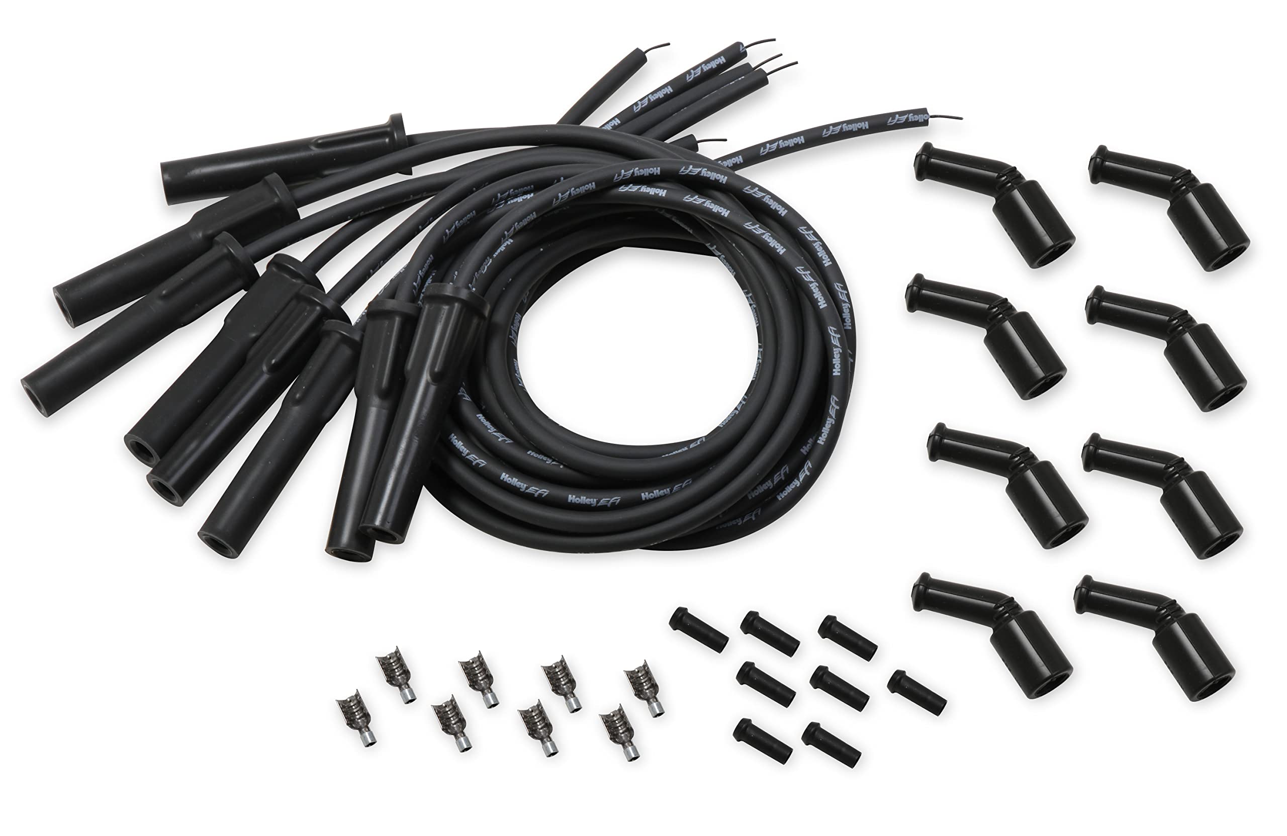 LS Spark Plug Wire Set Holley EFI 561-110 - Cut to Fit - Black with Black 135 Degree Boots