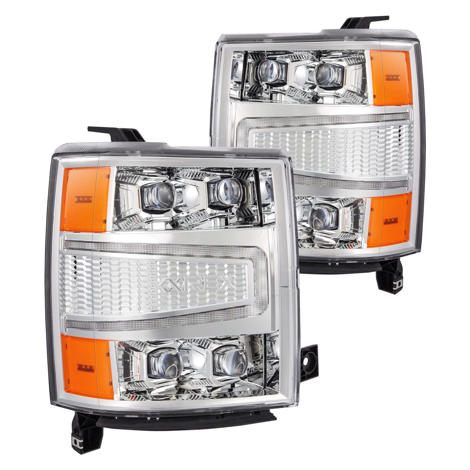 NOVA-Series AlphaRex 04-15 Chevy 1500HD LED Proj Headlights Chrome w/Activ Light/Seq Signal & SB DRL