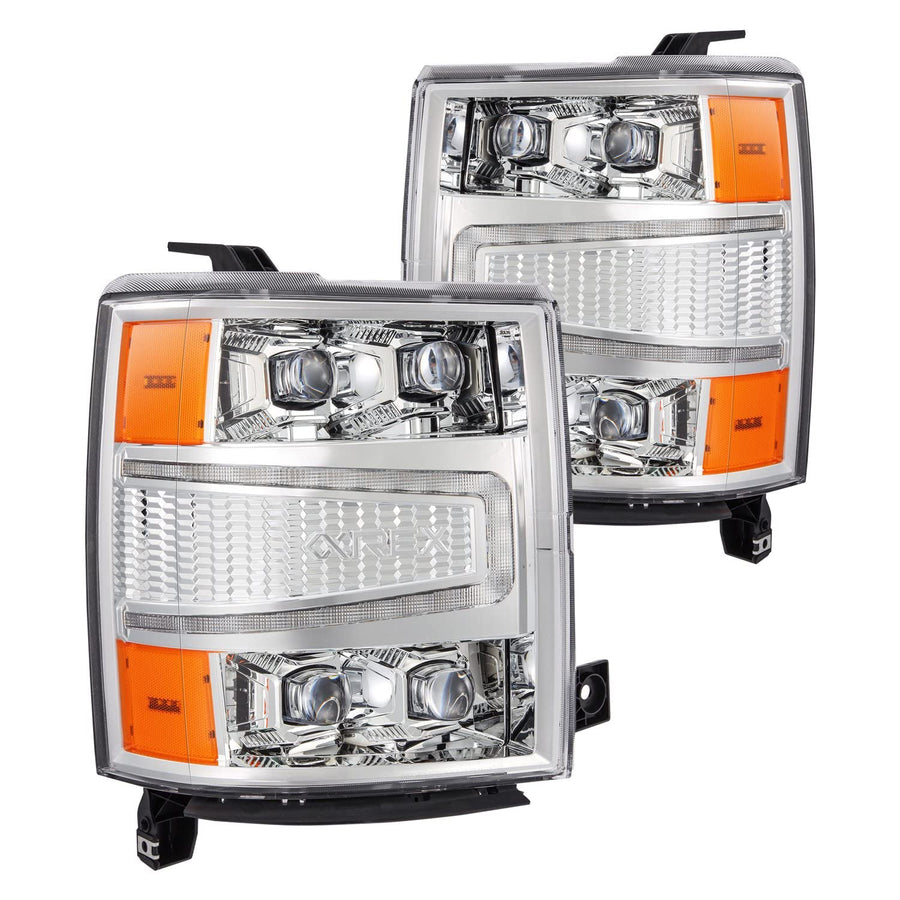 NOVA-Series AlphaRex 04-15 Chevy 1500HD LED Proj Headlights Chrome w/Activ Light/Seq Signal & SB DRL