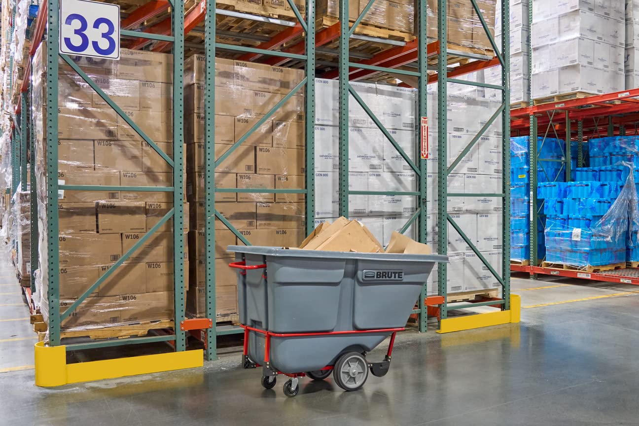 Rubbermaid Brute Dump Truck/Tilt Trash Cart/Garbage Collection/Recycling, 1 Cubic Yard, Heavy Load Capacity, 2,100 lbs., Gray, Distribution Centers/Warehouse/Manufacturing/Stadiums