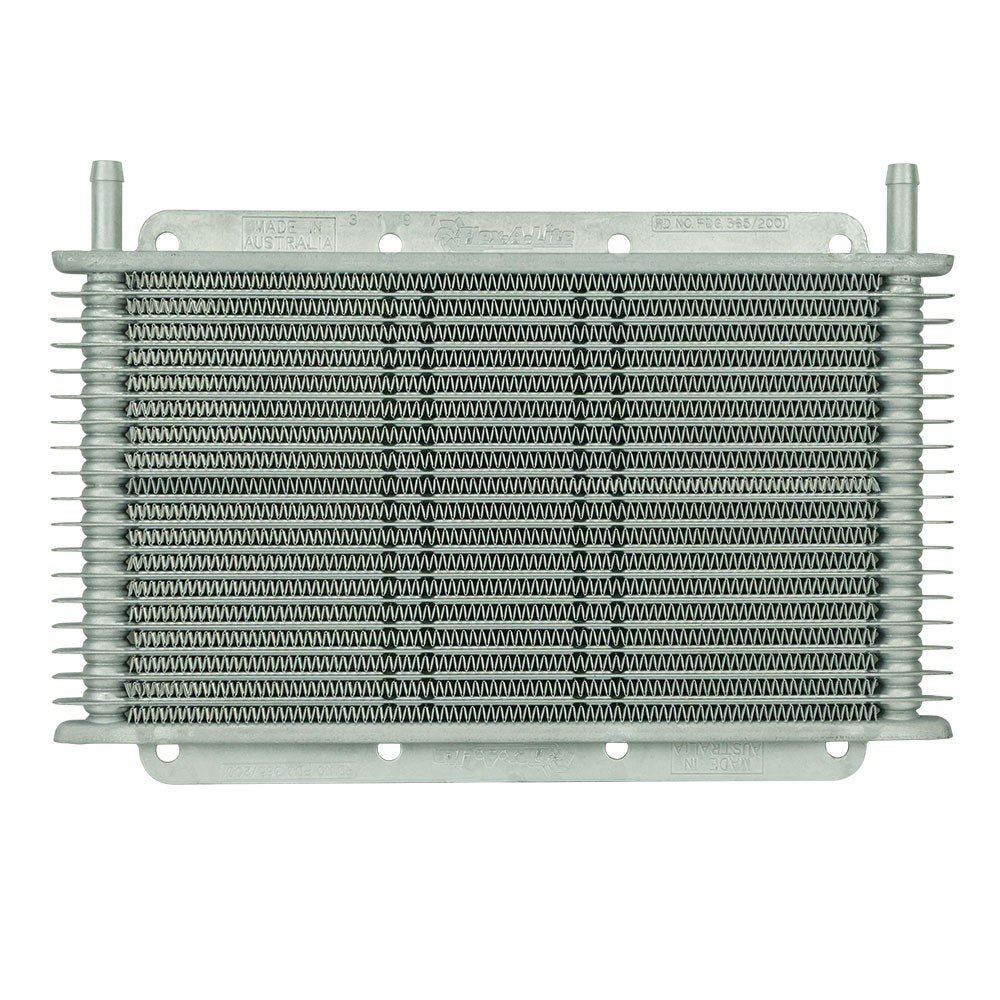 Stacked Plate 17-Row Transmission Cooler 400117, 11 x 6 x 3/4" with 3/8 inch Barbed Fittings