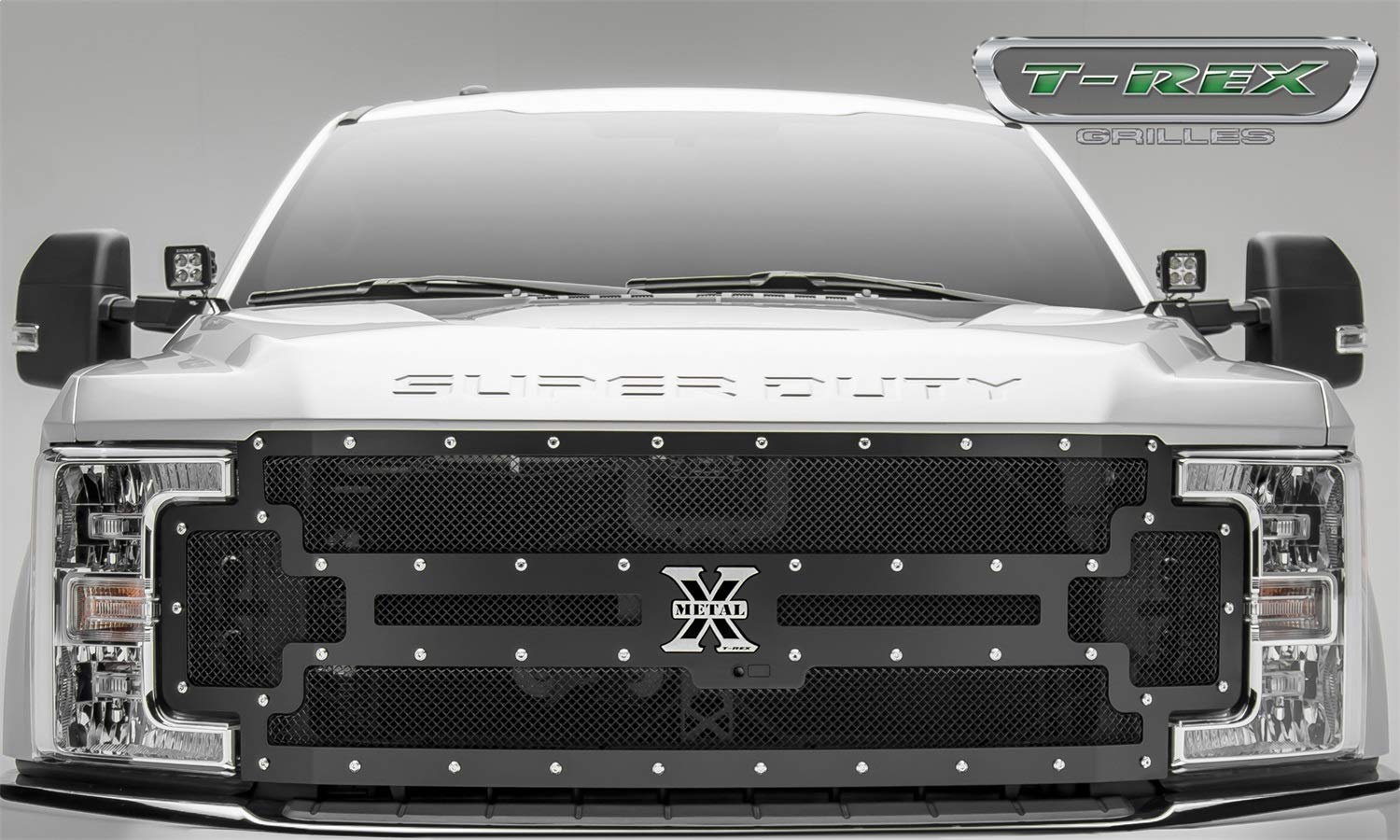 2017-2019 T-Rex Grilles Super Duty X-Metal Grille, Black, 1 Pc, Replacement, Chrome Studs, Fits Vehicles with Camera - PN #6715371