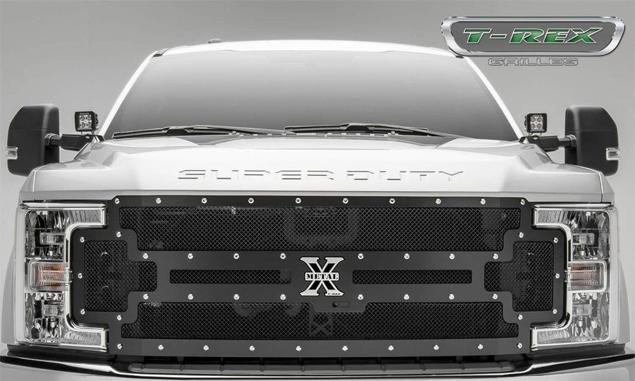 2017-2019 T-Rex Grilles Super Duty X-Metal Grille, Black, 1 Pc, Replacement, Chrome Studs, Fits Vehicles with Camera - PN #6715371