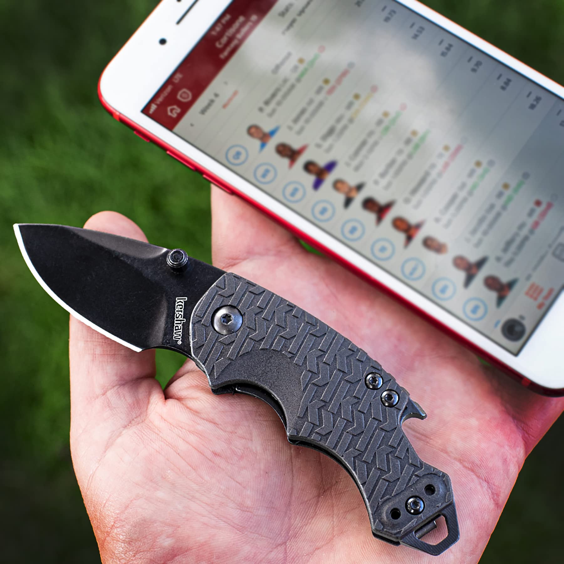 Multifunction Pocket Knife Kershaw Shuffle (8700BLK) with 2.4 Stainless Steel Blade and Black-Oxide Coating and Black K-Texture Grip Handle, Features Flathead Screwdriver and Bottle Opener, 2.8 oz.