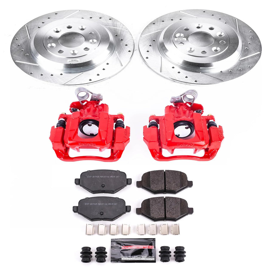 Power Stop Z23 Evolution KC4744A Rear Brake Kit-Drilled/Slotted Rotors, Carbon Ceramic Brake Pads & Calipers For Ford Flex 2009, Lincoln MKS 2009-2012 [Model Specific]