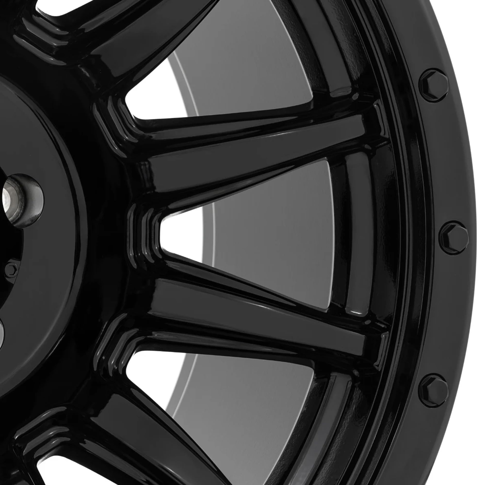 90 Series Rough Country One-Piece Aluminum Wheel - 18 x 9, 6x5.5" Bolt Pattern, 12mm Offset, Gloss Black 12-Spoke Design