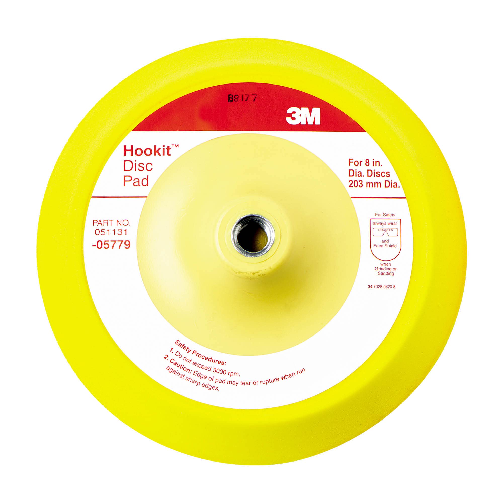 3M Hookit Disc Pad, 8 in, Medium Density Foam, 05779, Abrasive Disc Pad for Paint Stripping, Primer Sanding, Polishing or Grinding