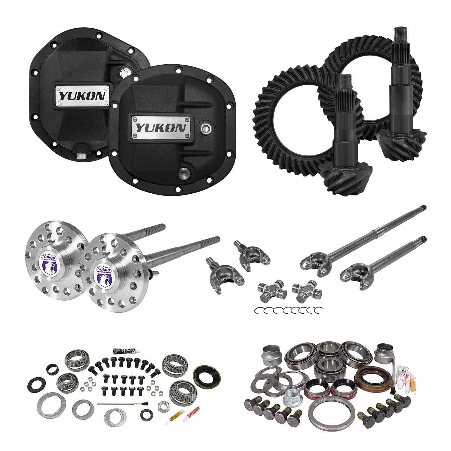 Stage 4 Yukon Re-Gear Kit w/Diff Covers for Dana 30/44, 4340 Chromoly Fr/Rr Axles, 4.11 Ratio, 24 Spline, Compatible with Jeep JK, YGK055STG4