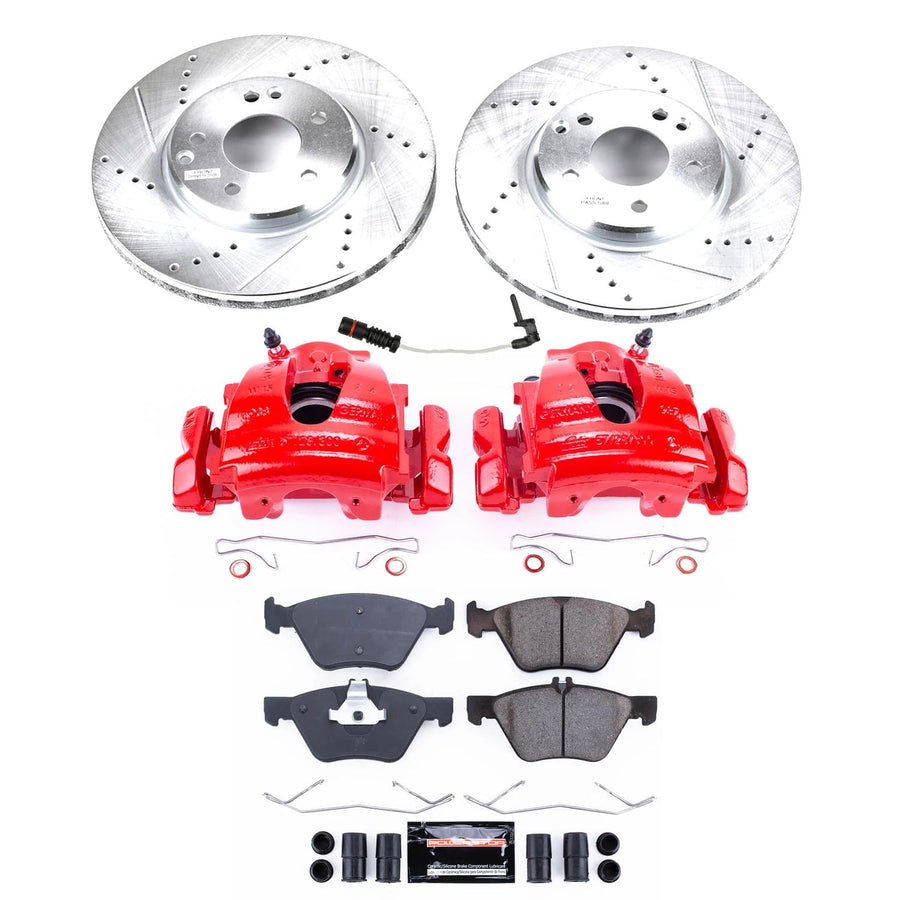 Power Stop Z23 Evolution KC2926 Front Caliper Kit-Rotors, Carbon-Fiber Ceramic Brake Pads, Calipers and 2 Front Sensor Wires For Crossfire, CLK320, CLK430, E300, E320, E, E430, SLK320 [Model Specific]