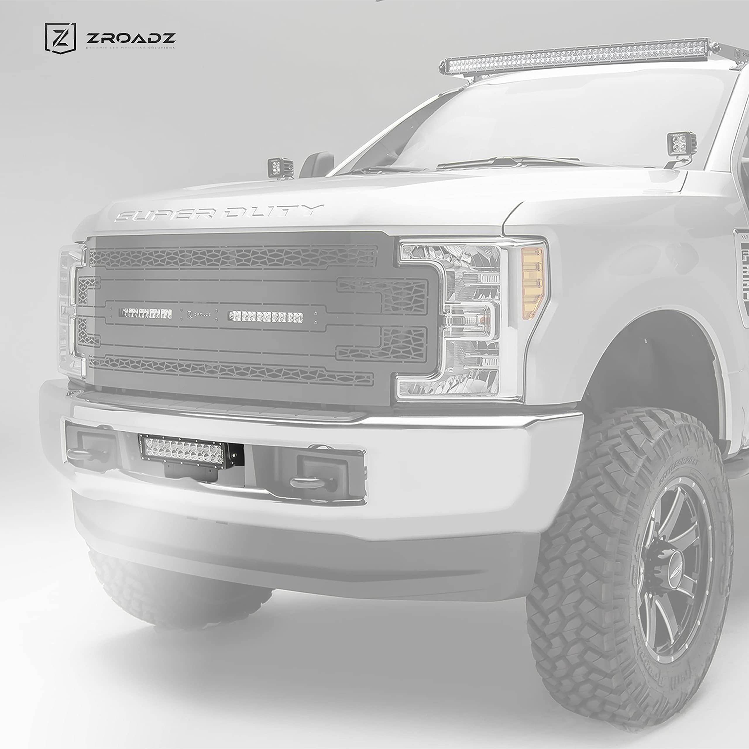Front Bumper Center LED Kit 2017-2019 Ford Super Duty with (1) 12 Inch LED Straight Double Row Light Bar - PN #Z325471-KIT