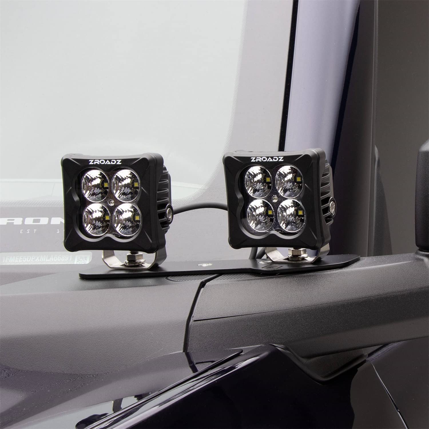 Zroadz A Pillar LED Bracket Z365401-KIT4 to Mount (4) LED Pod Lights and Wiring Harness Fits Ford Bronco