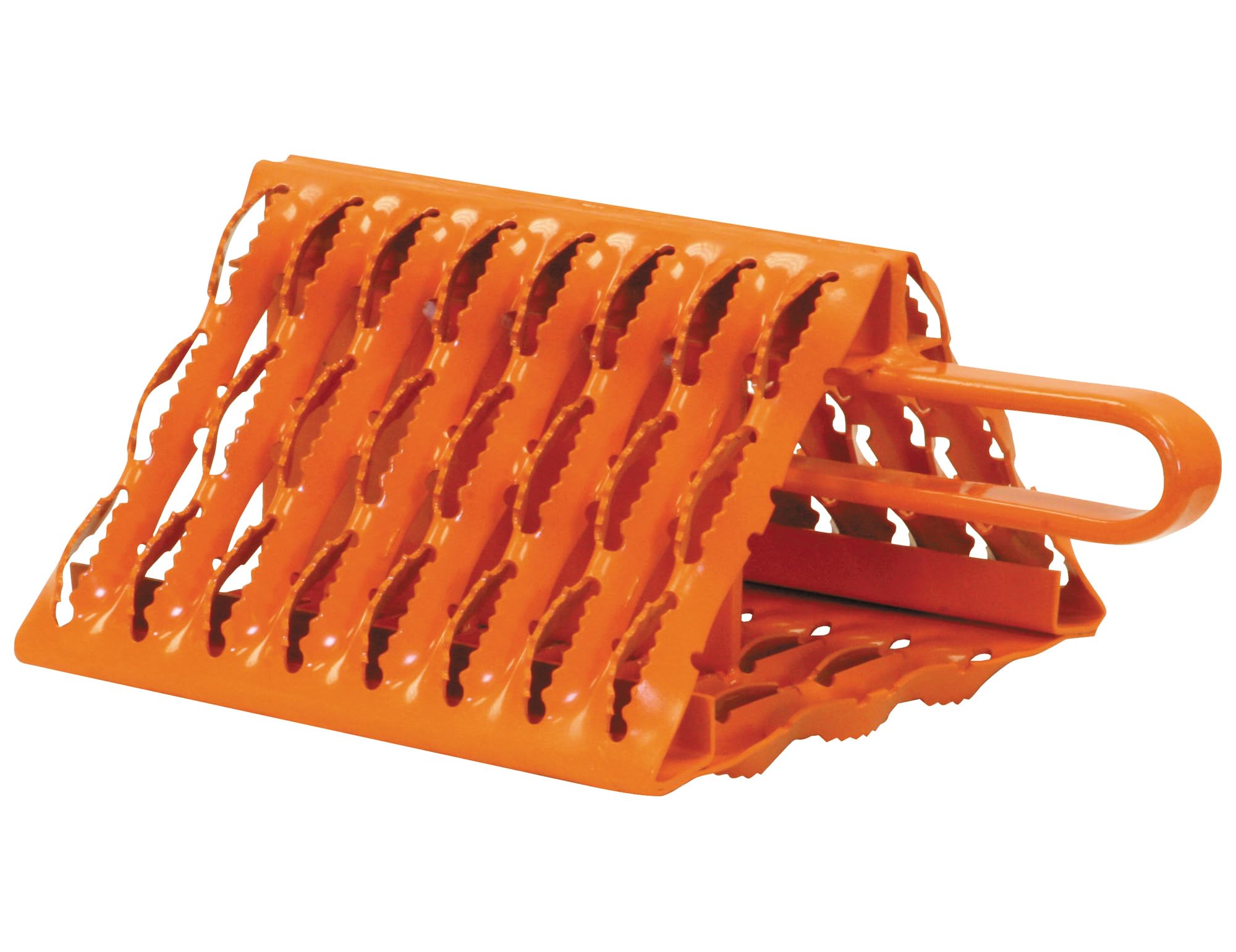 Orange Powder Coated Buyers Products WC091061 Galvanized Serrated Wheel Chock with Built-in Handle, 9 x 10 x 6 Inch, Extra Grip for Off-Road, Ice & Snow Conditions; Stable Tire & Trailer Chock