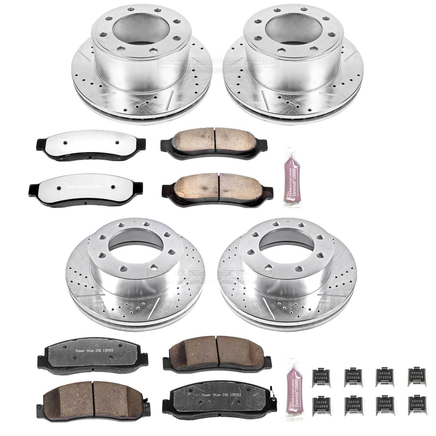 Power Stop K5459-36 Z36 Truck & Tow Front and Rear Brake Kit, Carbon Fiber Ceramic Brake Pads and Drilled/Slotted Brake Rotors