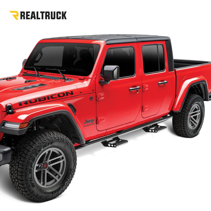 RKR Step System RealTruck for Jeep Gladiator JT | Cab Length, Tubular Steel, Textured Black | J194TRKRS4 | Fits 2020 - 2025 Jeep Gladiator JT 4 Door