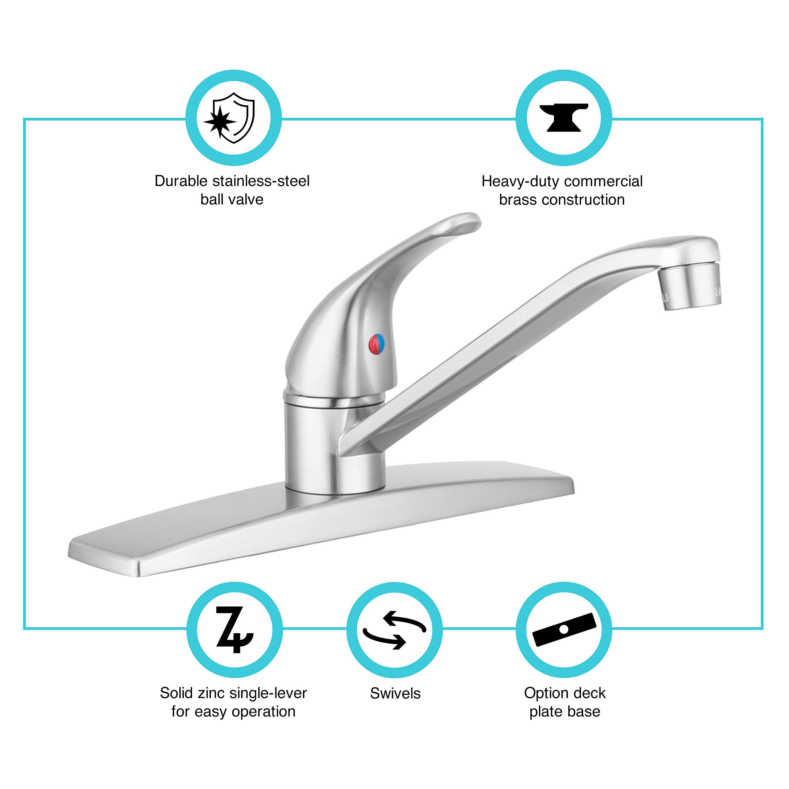 RV Kitchen Sink Faucet Dura Faucet DF-NMK600-SN (Brushed Satin Nickel) Swivel