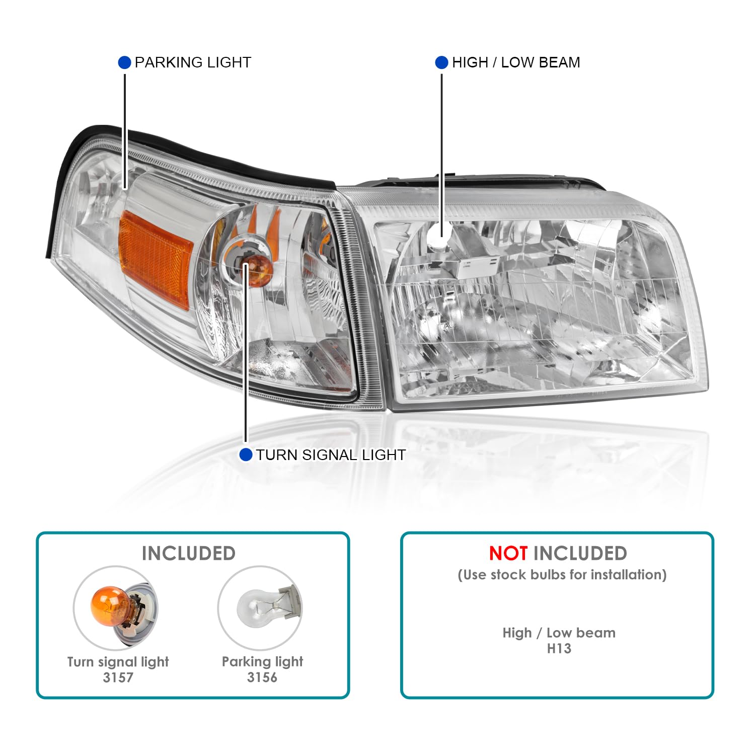 Chrome Headlights + Corner Lights SPEC-D TUNING Compatible with 2006-2011 Mercury Grand Marquis