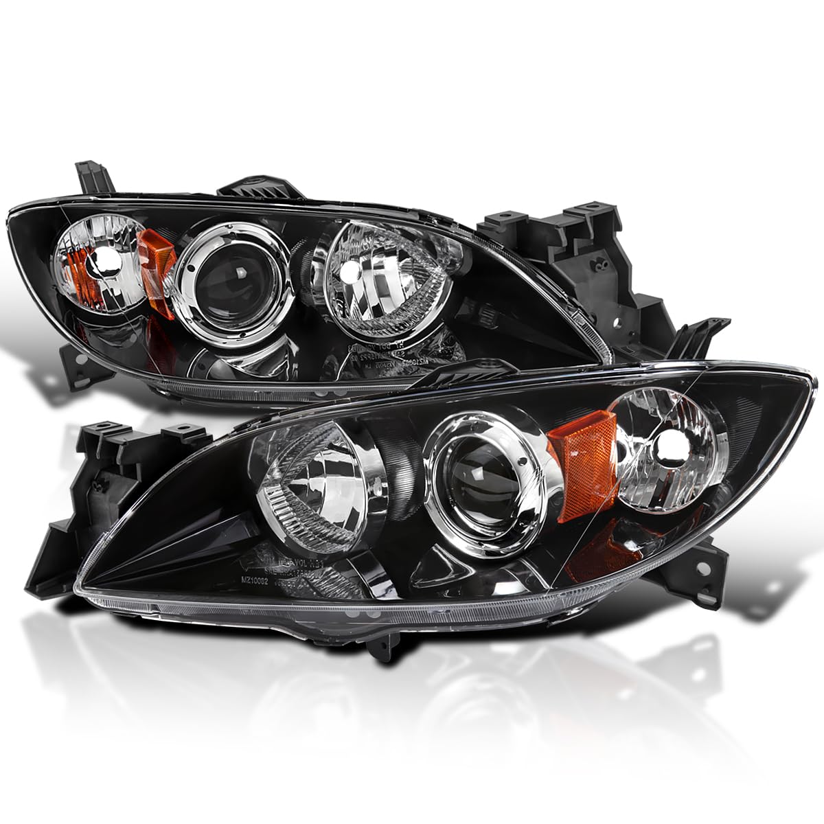 Halogen Projector Headlights SPEC-D TUNING Black Compatible with 2004-2009 Mazda 3 4Dr Sedan, Left + Right Pair Headlamps Assembly