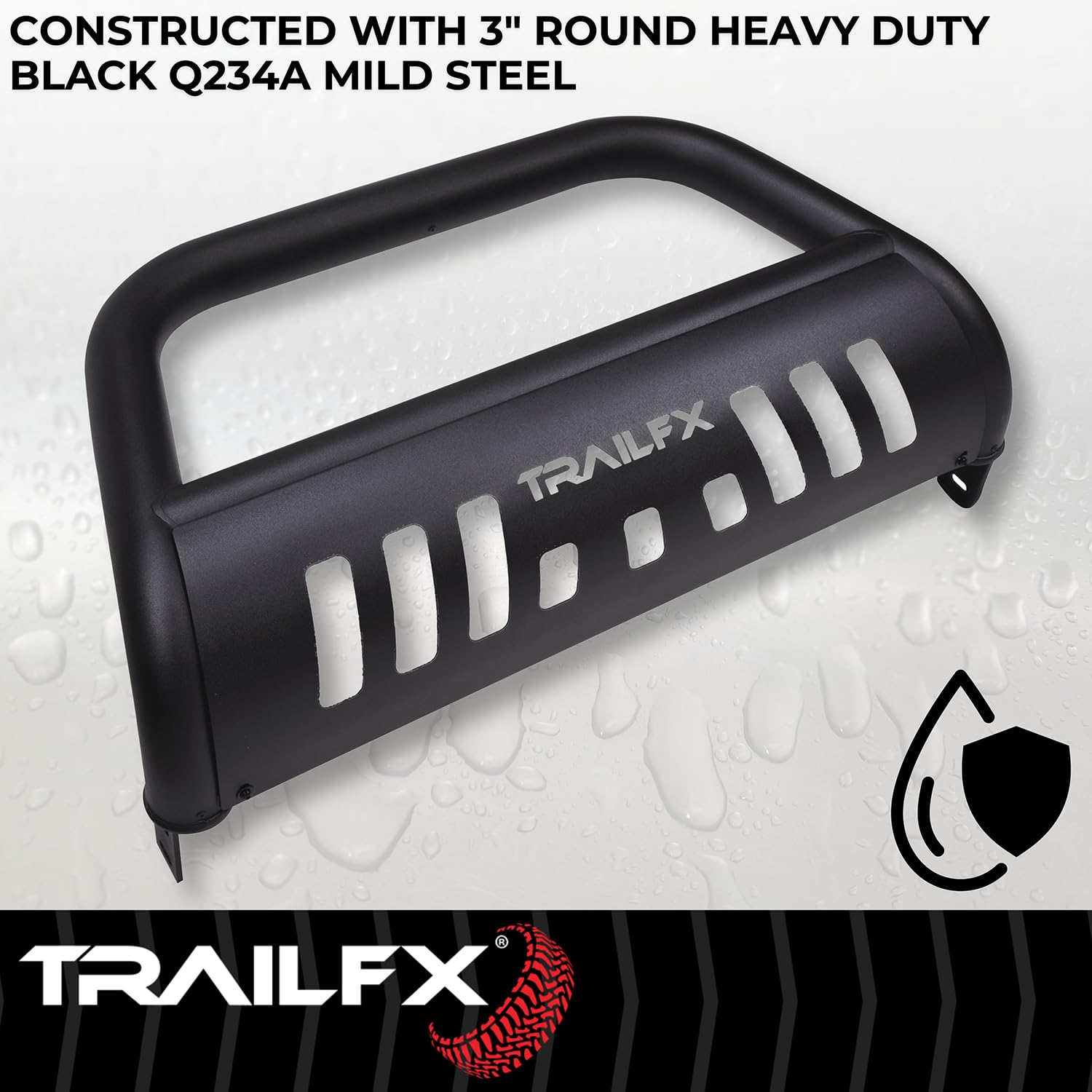TrailFX Bull Bar 2024-2025 Fits Toyota Tacoma 3-Inch Diameter Titanium Black Powder Coated Steel with Skid Plate Optional Lighting Mounts Bolt On Installation TrailFX B0045T