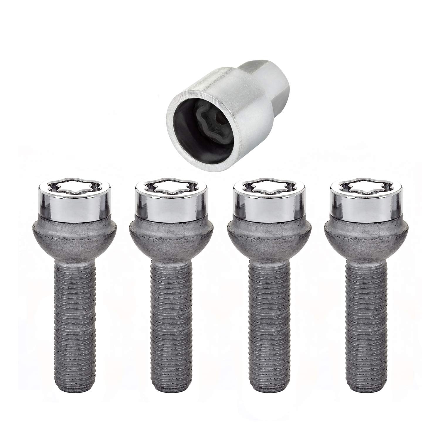 Bolt Style McGard 28023 Chrome Radius Seat Bolt Locks (M12 x 1.5 Thread Size) - Set of 4, 4 Locks / 1 Key