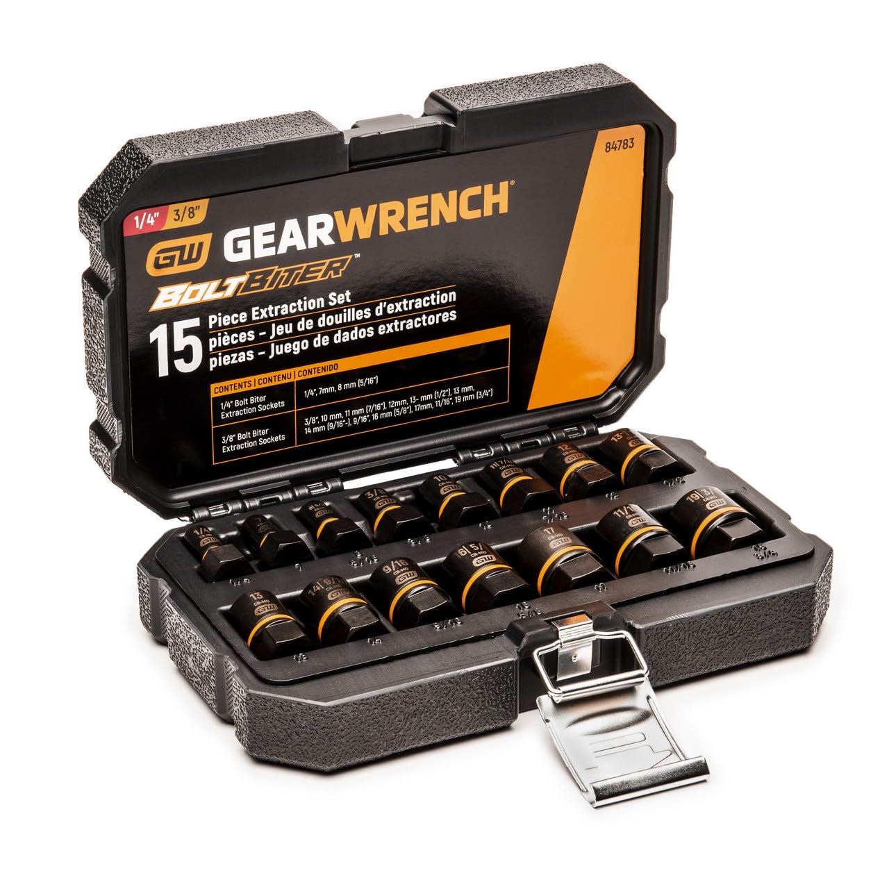 15 Pc. GEARWRENCH 1/4" & 3/8" Drive Bolt Biter™ Impact Extraction Socket Set - 84783