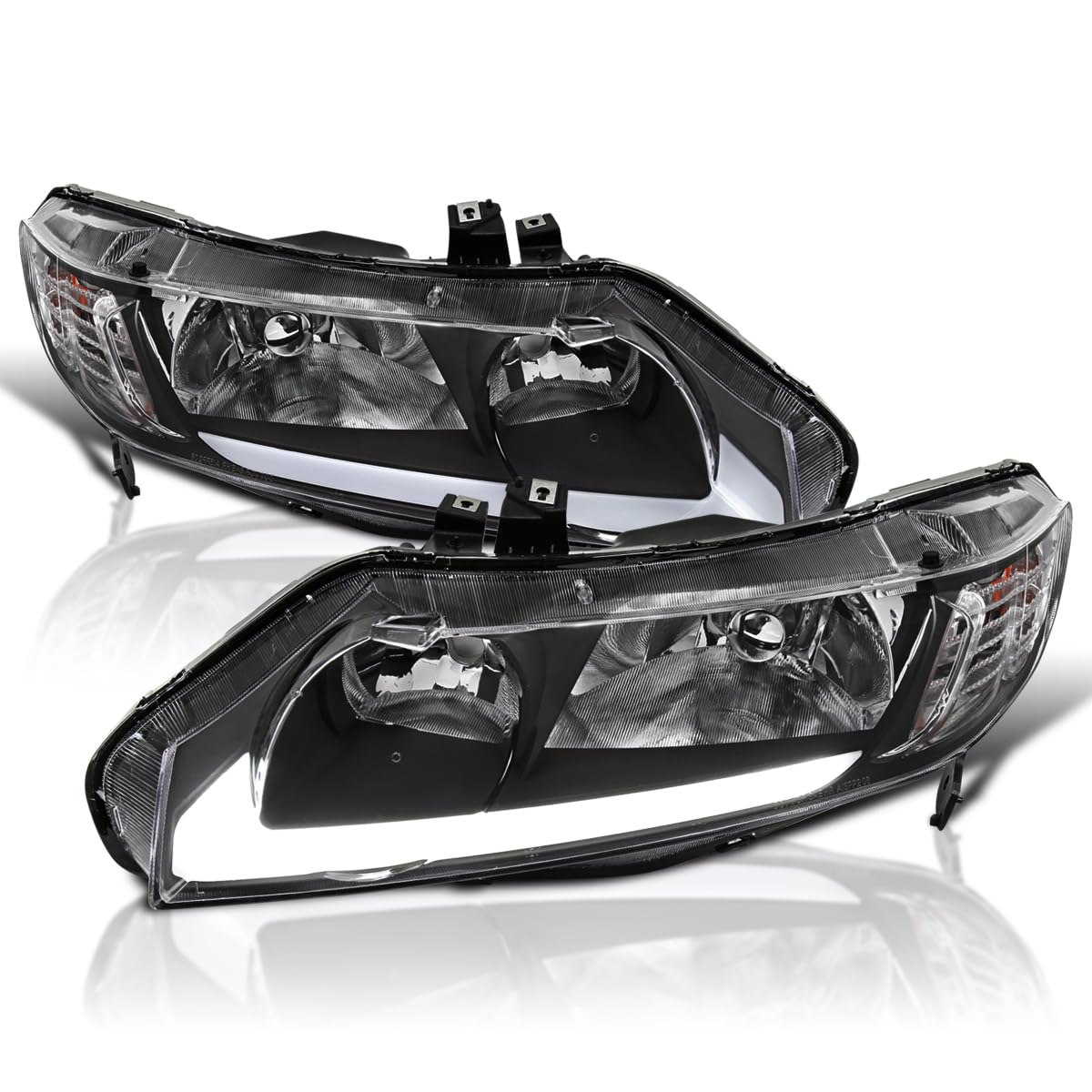 Black LED DRL Headlights SPEC-D TUNING Compatible with 2006-2011 Honda Civic Sedan 4DR Left + Right Head Lights Assembly