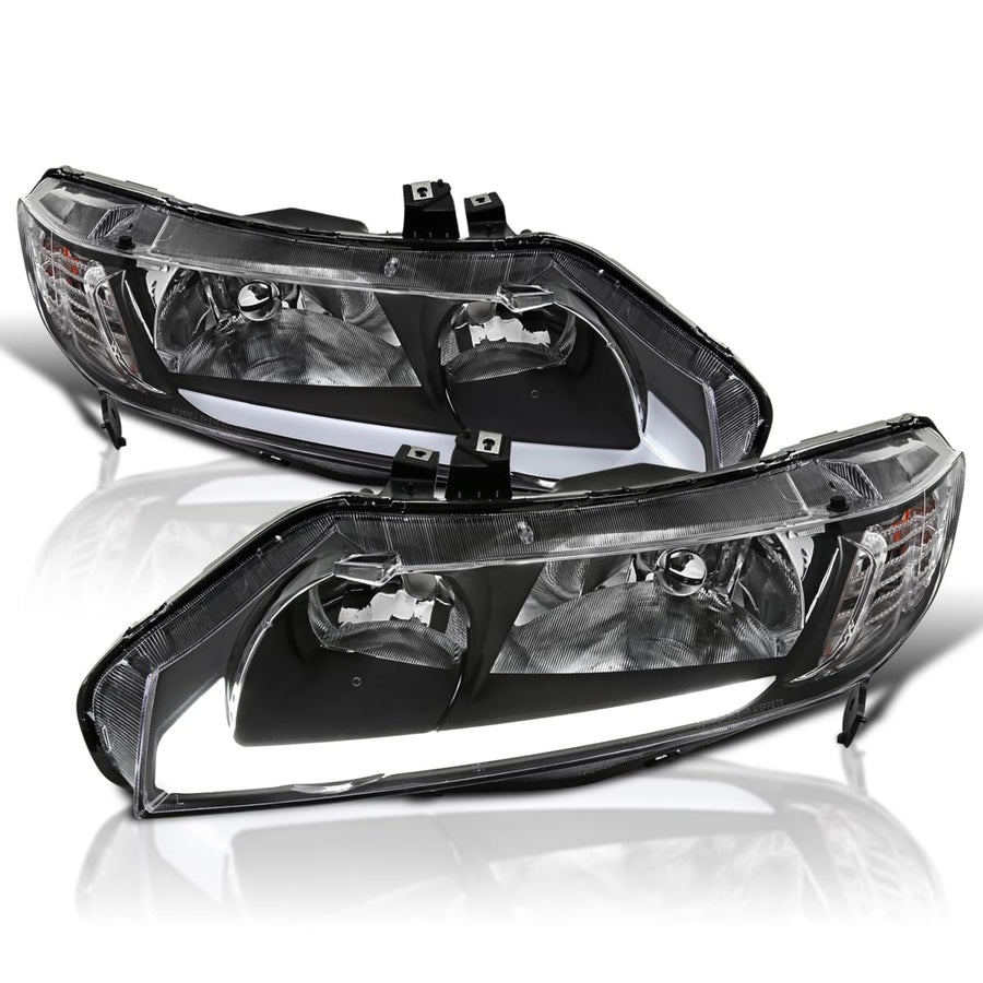 Black LED DRL Headlights SPEC-D TUNING Compatible with 2006-2011 Honda Civic Sedan 4DR Left + Right Head Lights Assembly