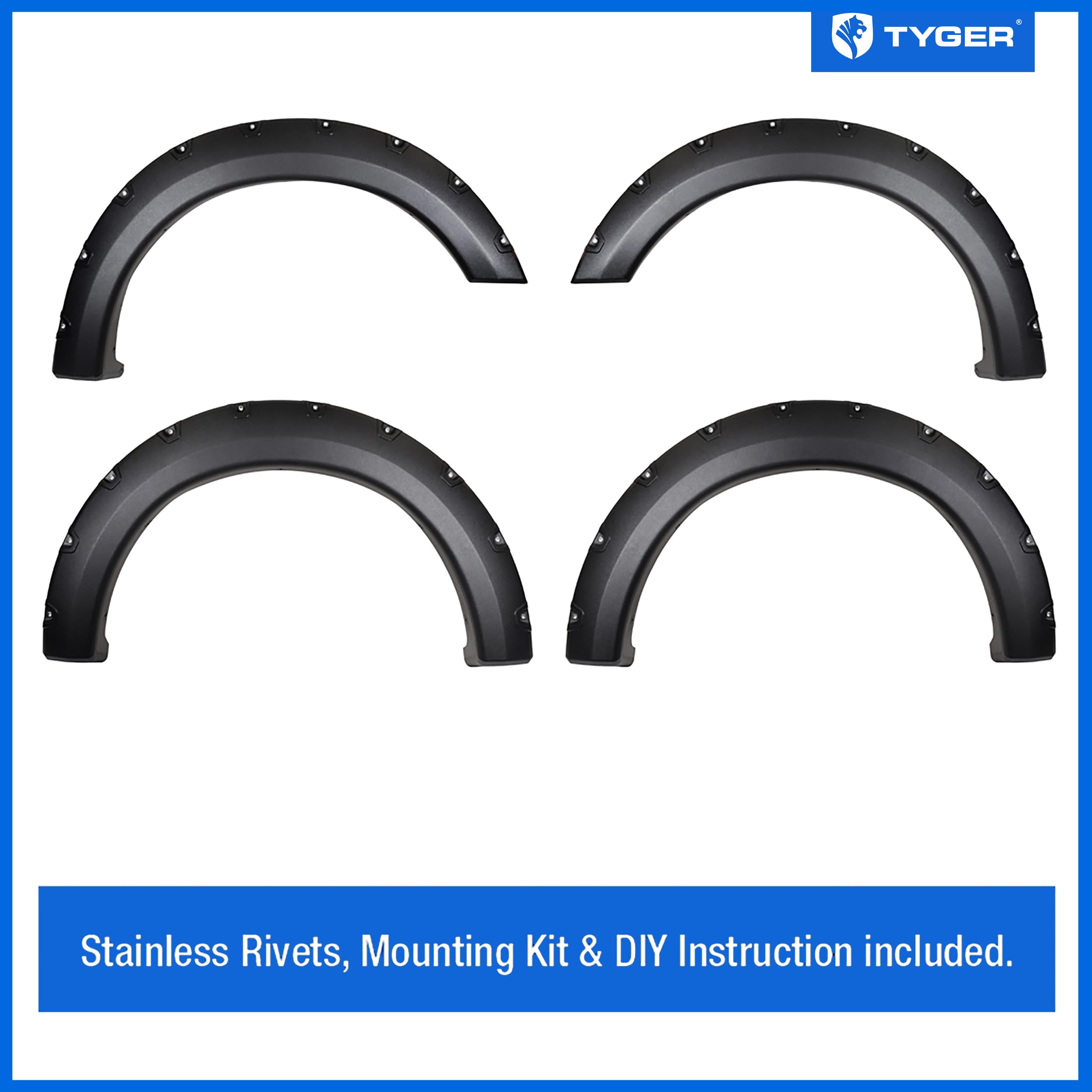 Tyger Auto Fender Flare Compatible with 2004-2008 F-150 Ford (Exclude Heritage); 2006-2008 Lincoln Mark LT Fleetside, Rough Textured Black Bolt-Riveted Style 4pc | TG-FF8F4017