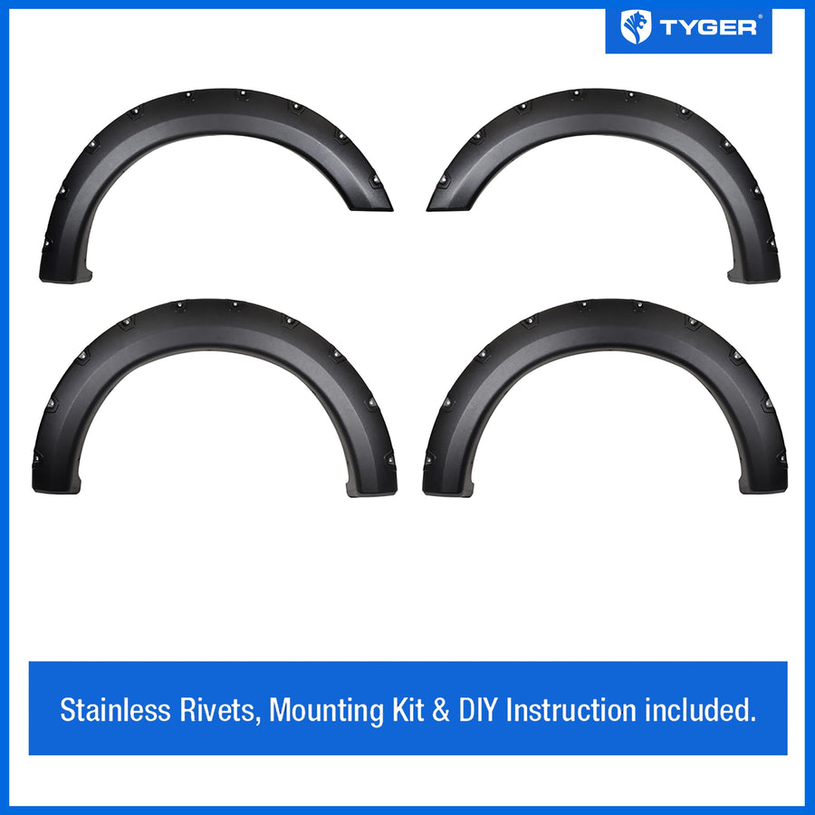Tyger Auto Fender Flare Compatible with 2004-2008 F-150 Ford (Exclude Heritage); 2006-2008 Lincoln Mark LT Fleetside, Rough Textured Black Bolt-Riveted Style 4pc | TG-FF8F4017