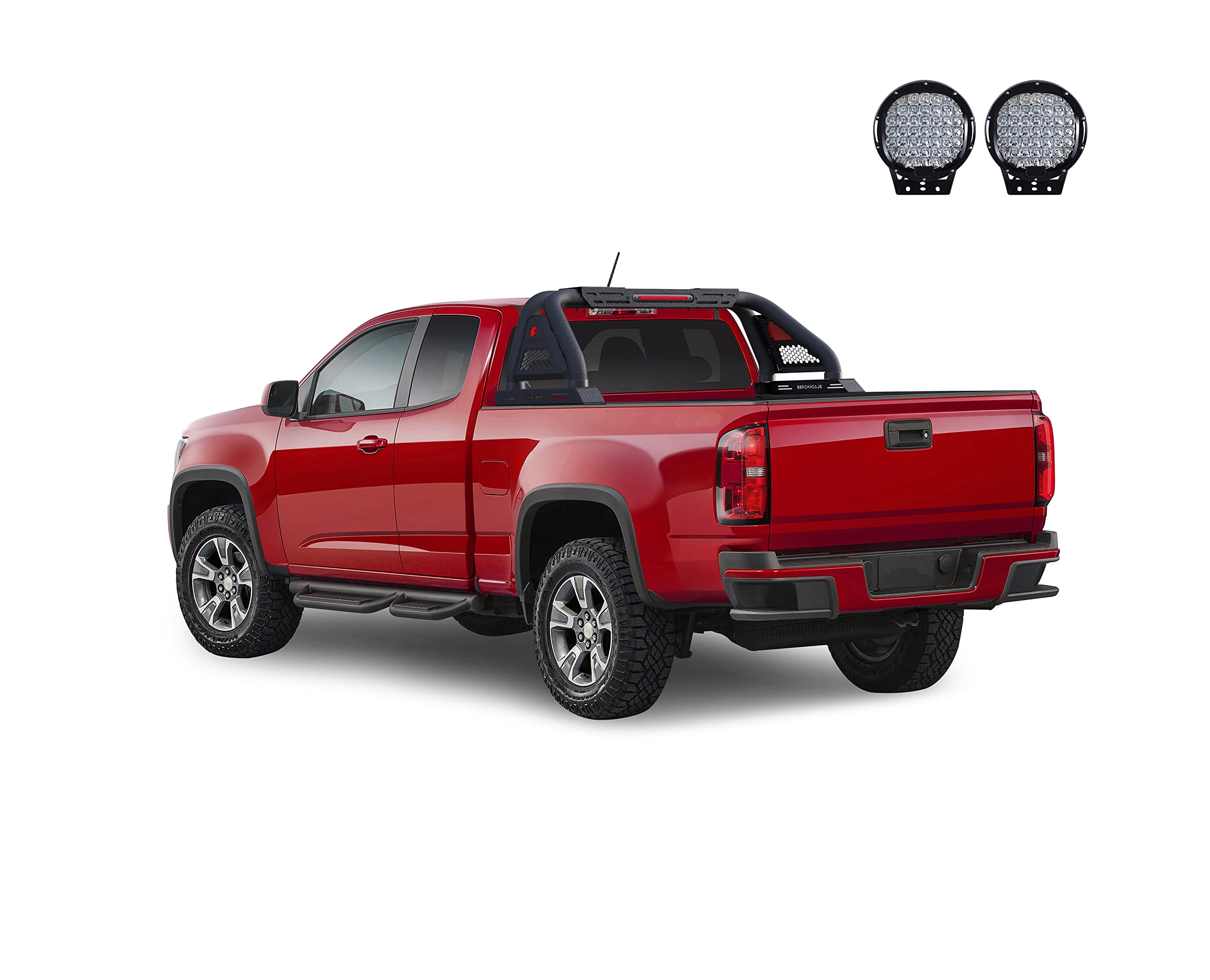 Classic PRO Black Horse Roll Bar Incl.Set of 9 Black Round LED Light Modular Textured Compatible with Tonneau Covers Fits 2015-2024 GMC Canyon|2015-2024 Chevrolet Colorado-RB05MT-PL69B