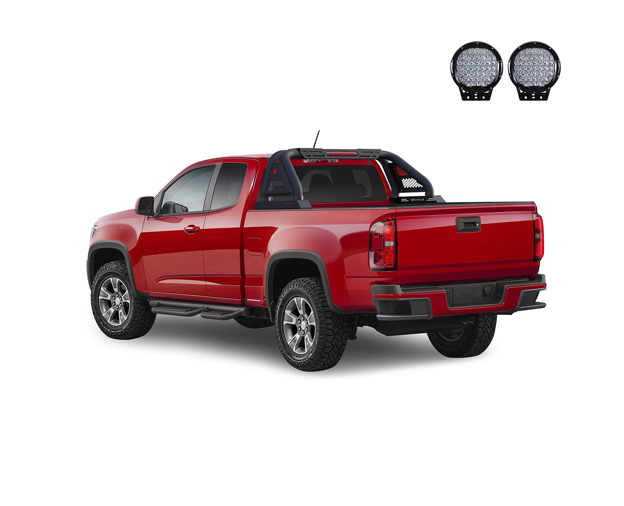 Classic PRO Black Horse Roll Bar Incl.Set of 9 Black Round LED Light Modular Textured Compatible with Tonneau Covers Fits 2015-2024 GMC Canyon|2015-2024 Chevrolet Colorado-RB05MT-PL69B