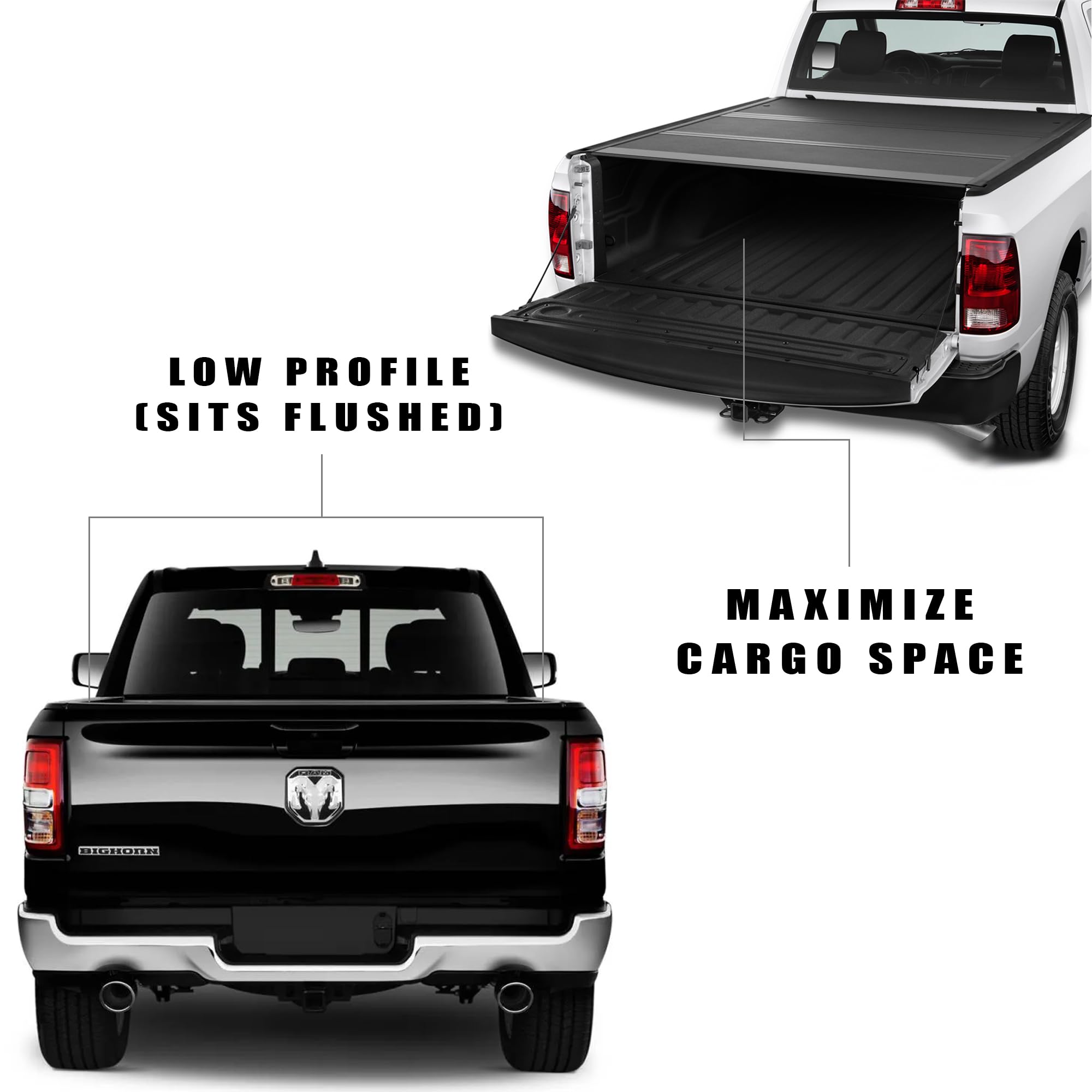 Low Profile Armordillo Hard Tri-Fold Truck Bed Cover Dodge Ram 1500 Fits 2019 2020 2021 2022 2023 2024 5.7ft (68.4") Short Bed | CoveRex TFX | 7162235