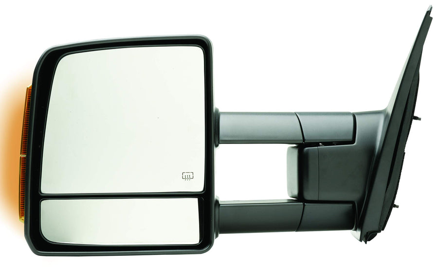Towing Mirror Driver Side for Toyota Tundra Pick-Up, Sequoia, w/Turn Signal & Running Lights, extendable, Dual Mirror, Textured Black, Foldaway, Heated Power, Black, Standard