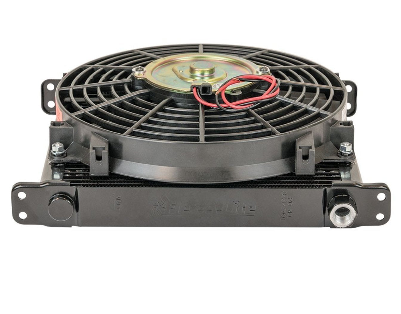 Remote Mount Flex-a-lite (700032) Stacked Plate 32-Row Engine-Oil Cooler with Electric Fan, 11 x 11 x 1 3/4" with AN Fittings