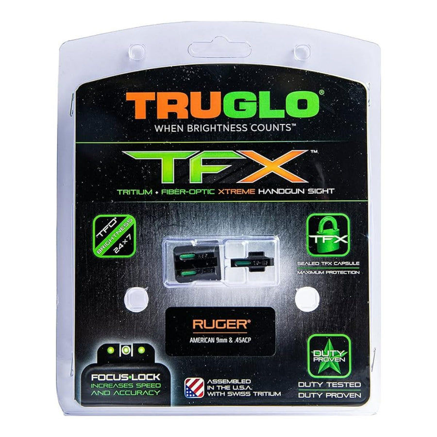Tritium and Fiber-Optic TRUGLO TFX Handgun Sights for Ruger Pistols, Ruger American 9mm & 45, Black