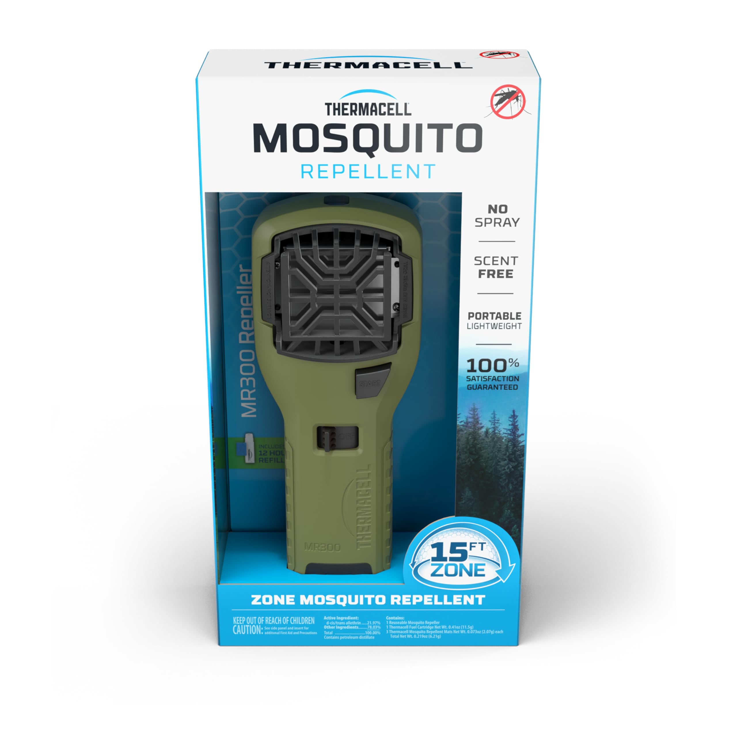 Mosquito Thermacell Portable Repeller; Includes 12-Hour Refill; 15 Foot Zone of Protection; Highly Effective Mosquito Repellent; Bug Spray Alternative; Scent Free