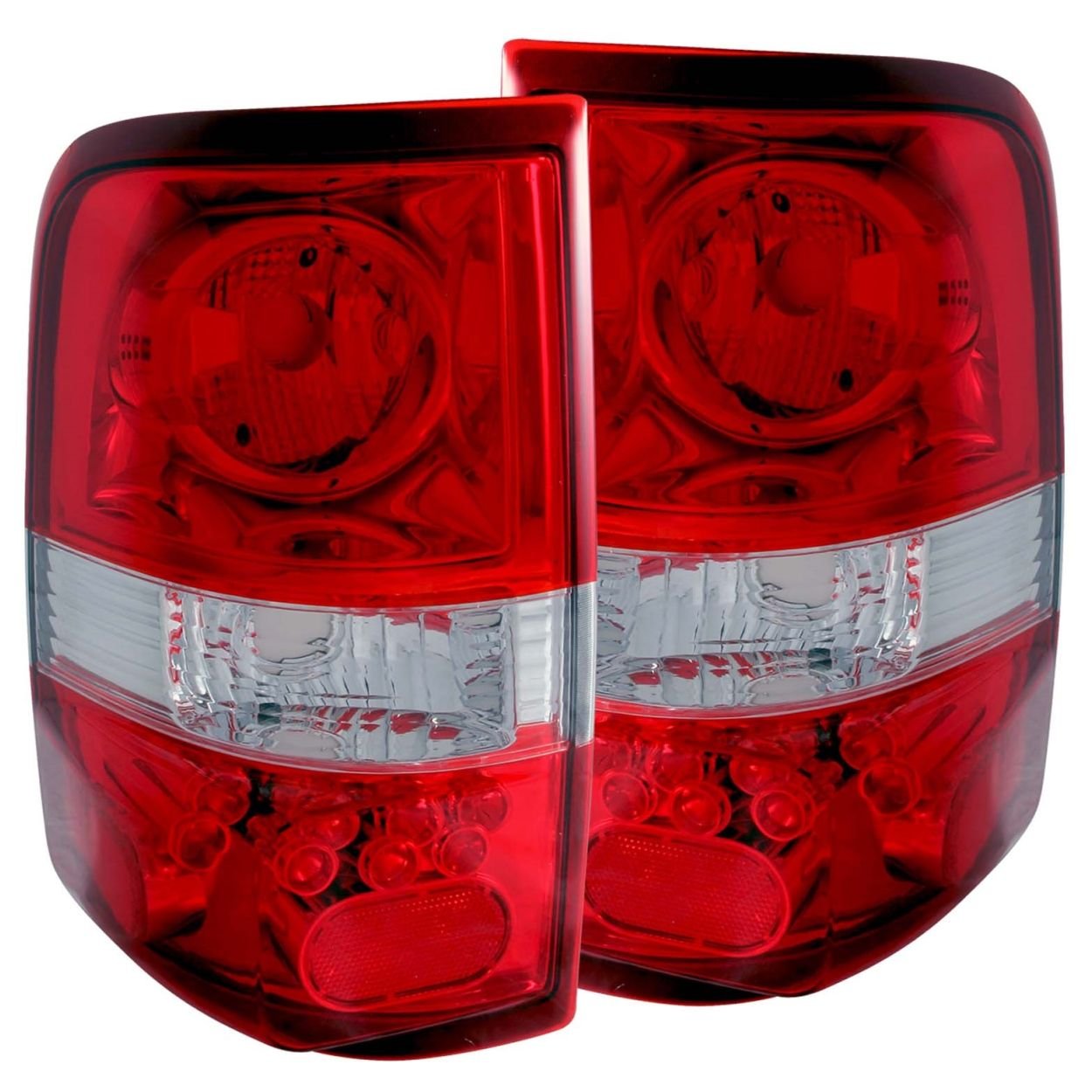 Chrome Euro Tail Light Set ANZO USA-Red/Clear Lens