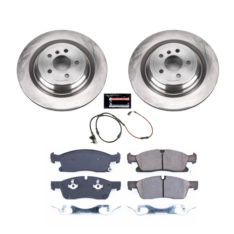 Power Stop KOE7174 Rear Replacement Brake Kit-OE Brake Rotors & Ceramic Brake Pads and 1 Rear Sensor Wire For Range Rover, Range Rover Sport, Discov [Model Specific]
