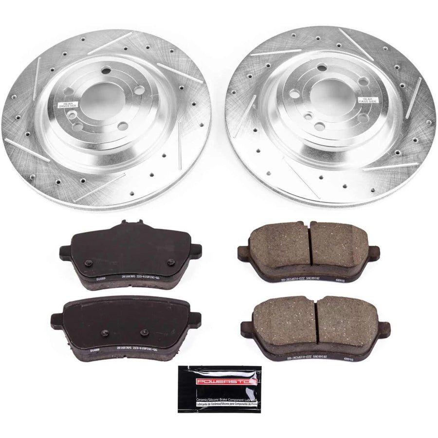 Power Stop K7859 Z23 Carbon Fiber Brake Pads Rear with Drilled & Slotted Brake Rotors Kit For Mercedes-Benz SL400, Mercedes-Benz SL450, Mercedes-Benz SL550 [Model Specific]
